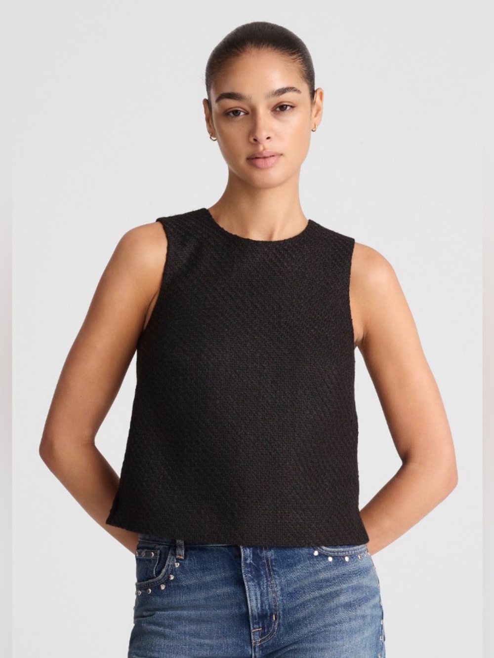 NWT Madewell Boxy Shell Top in Tweed Size 2 Black Tweed Blend MSRP $98